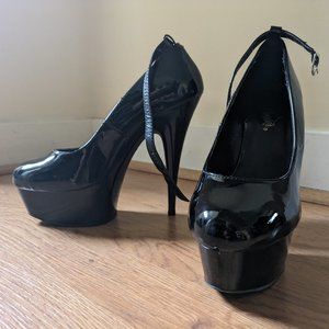 6" Patent Pleaser Ankle Strap Platform Pump